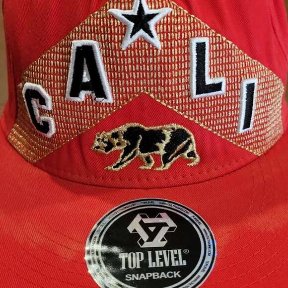 Top Level CALI Bear Embroidered Red Gold Snapback Hat California New One size - Picture 4 of 10